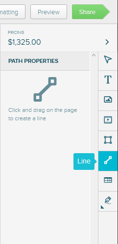 a screen capture of the right-hand menu. The third-lowest option is highlighted and labelled 'line'.