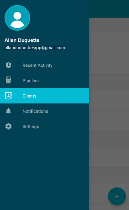android menu with clients selected