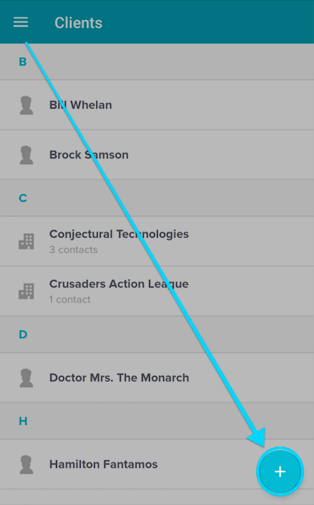 android client tab showing plus sign to add